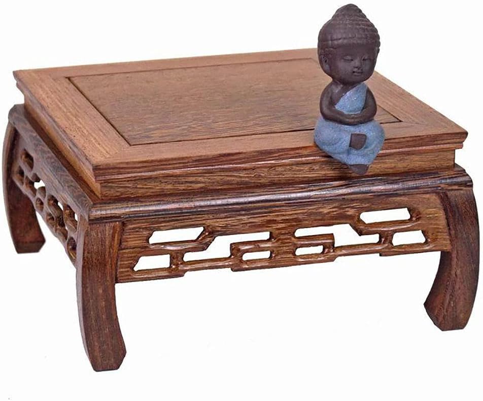 GOLDY&WENDY Chinese Style Wooden Base Rosewood Carved Flower Bonsai Display Stand Art Antique