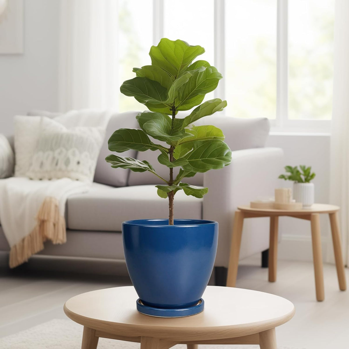 Ceramic Plant Pot - 8 Inch Planter for Indoor Outdoor Plants, Round Flower Pots with Drainage and