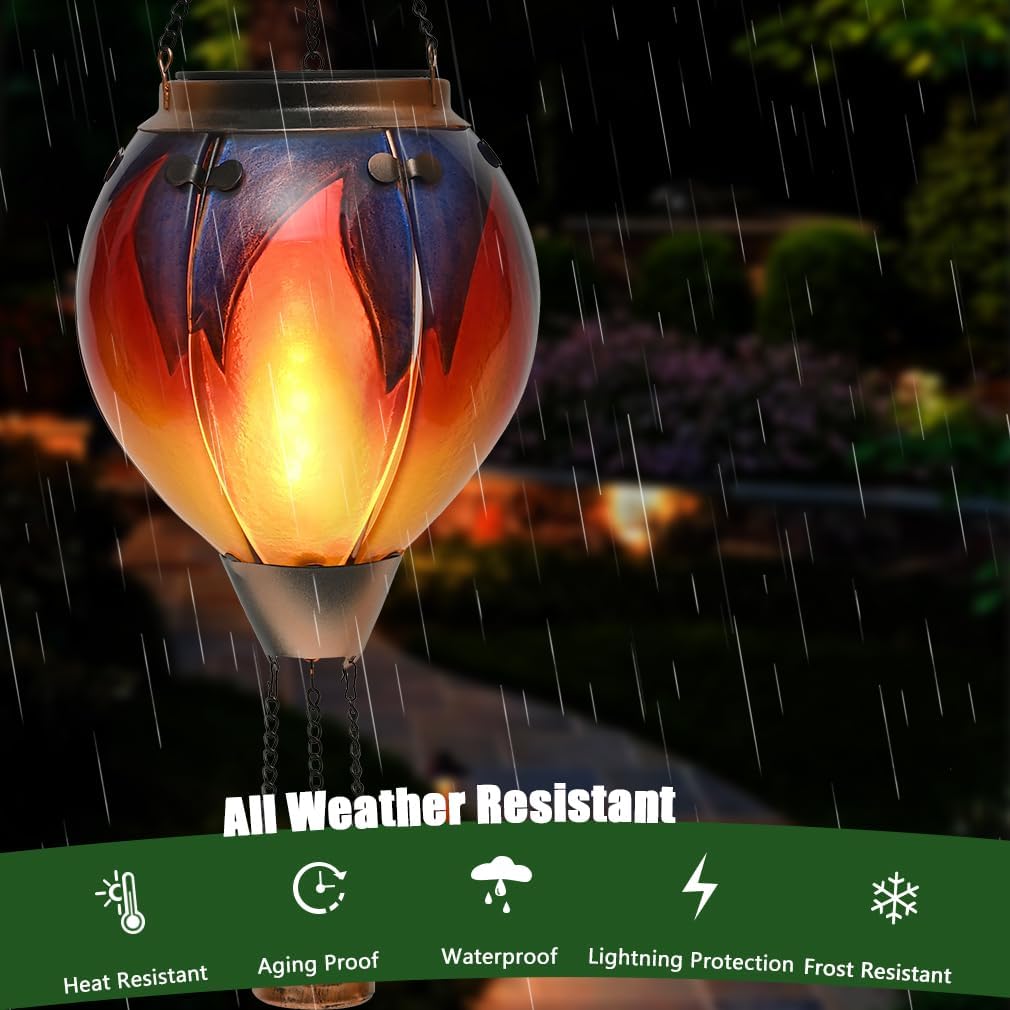 Hot Air Balloon Solar Lantern - Simulated Flickering & Dancing Flame Glass Lantern , Outdoor