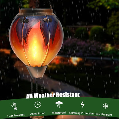 Hot Air Balloon Solar Lantern - Simulated Flickering & Dancing Flame Glass Lantern , Outdoor