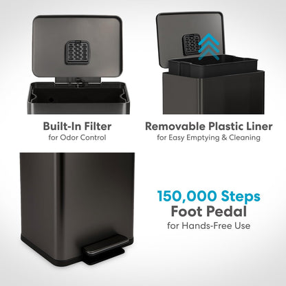 SIMPLI-MAGIC 13.2 Gallon (50L) Step Trash Can – Kitchen Garbage Can with Slow-Close Lid – Odor