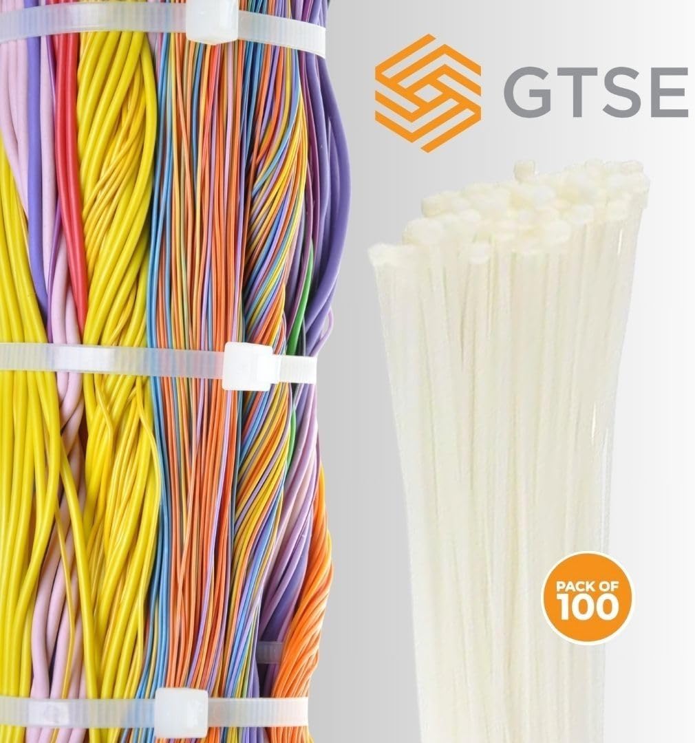 GTSE 12 Inch White/Clear Zip Ties, 100 Pack, 50lb Strength, UV Resistant Long Nylon Cable Ties