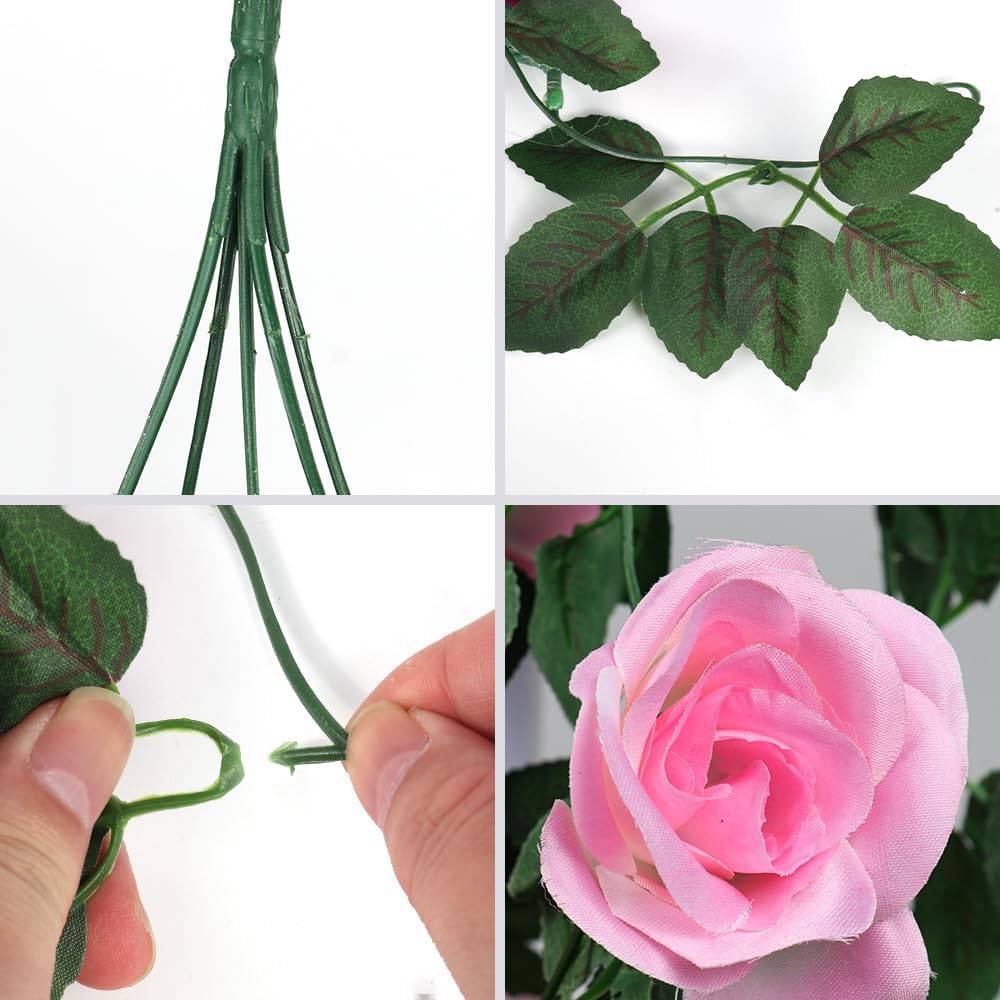 RECUTMS 4PCS Artificial Rose Vine Hanging Plants Fake Flower Outdoor Flowers UV Resistant for