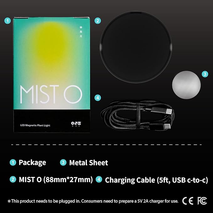 ONF Mist O Shelf Magnetic Light, Colorfull LED for Indoor Plant Growth-Promoting, Adaptable TypeC