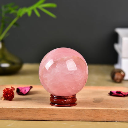 JIC Gem Natural Pink Rose Quartz Ball Sphere with Base,Class 1，5-6cm