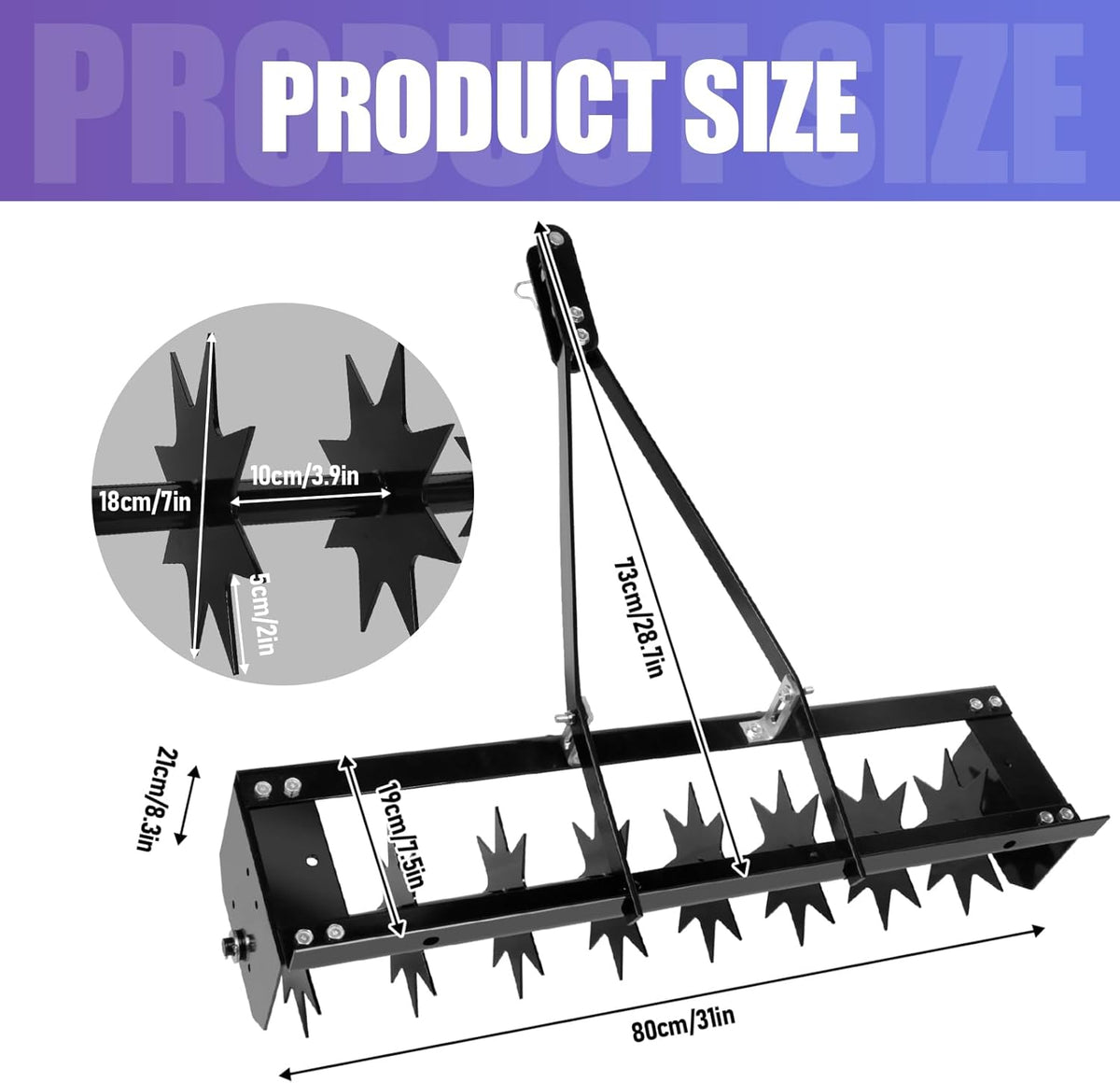 Lawn Aerator Tow Behind, Heavy-Duty Core Aerator Tool for Lawns, 32" Manual Lawn Aerator with