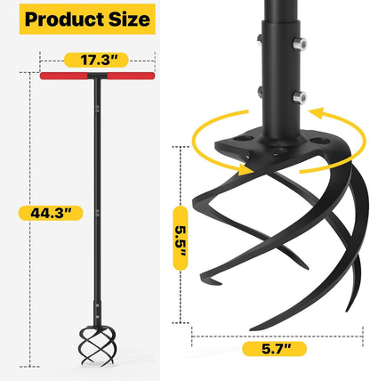 Hand Tiller Garden Tool, Twist Tiller for Gardening with Long Handle, 44.3-inch Garden Claw Hand