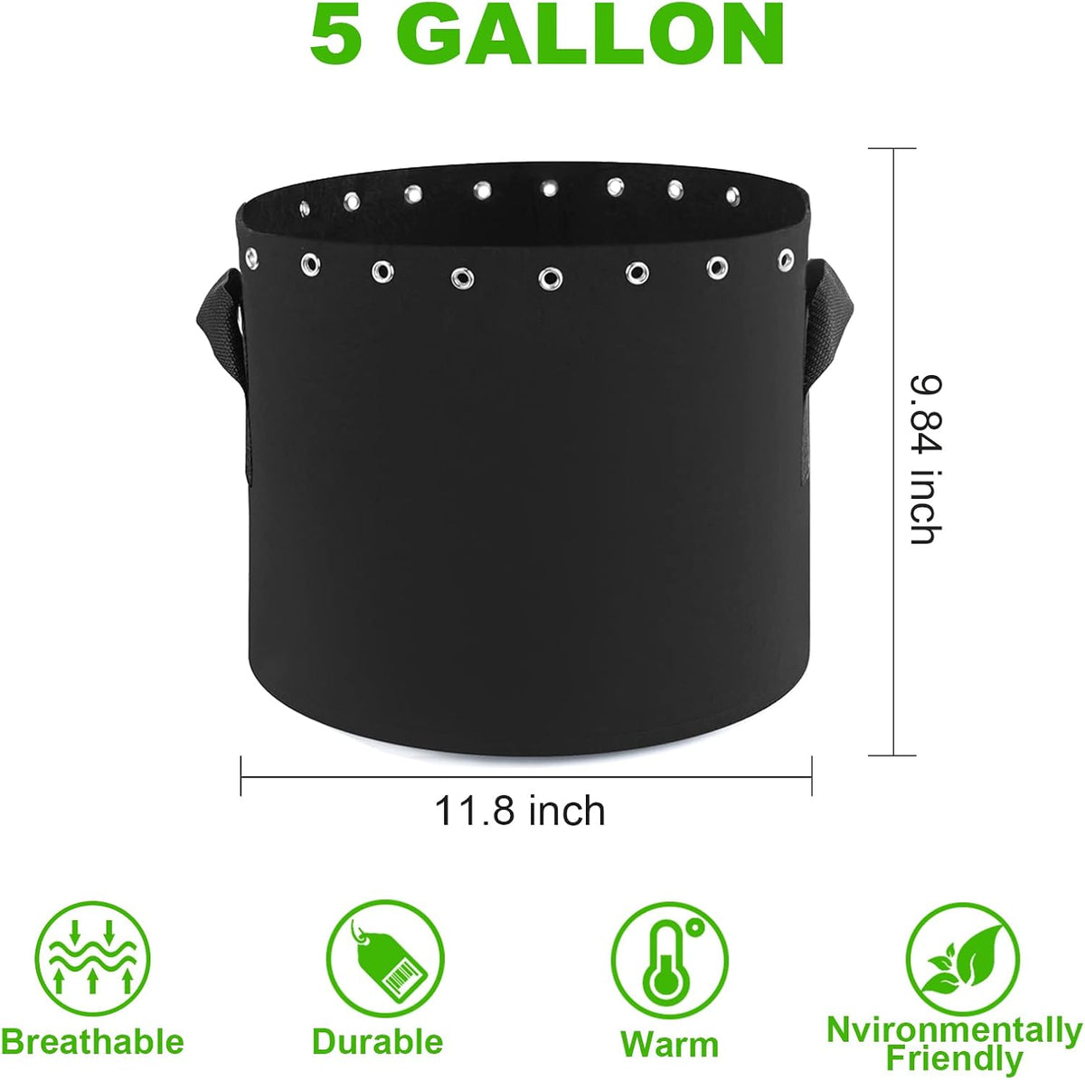 5 Gallon Plant Grow Bags 5-Packs with Holes,Thichkened Non-Woven Aeration Fabric Pots with Handles