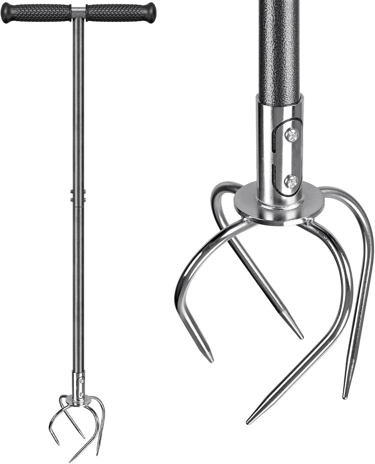 Dolibest Manual Twist Tiller, All-Steel Garden Claw Cultivator with 4 Curved Claws and Soft Rubber