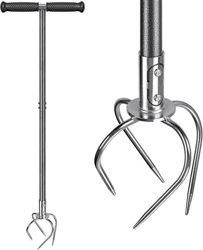 Dolibest Manual Twist Tiller, All-Steel Garden Claw Cultivator with 4 Curved Claws and Soft Rubber