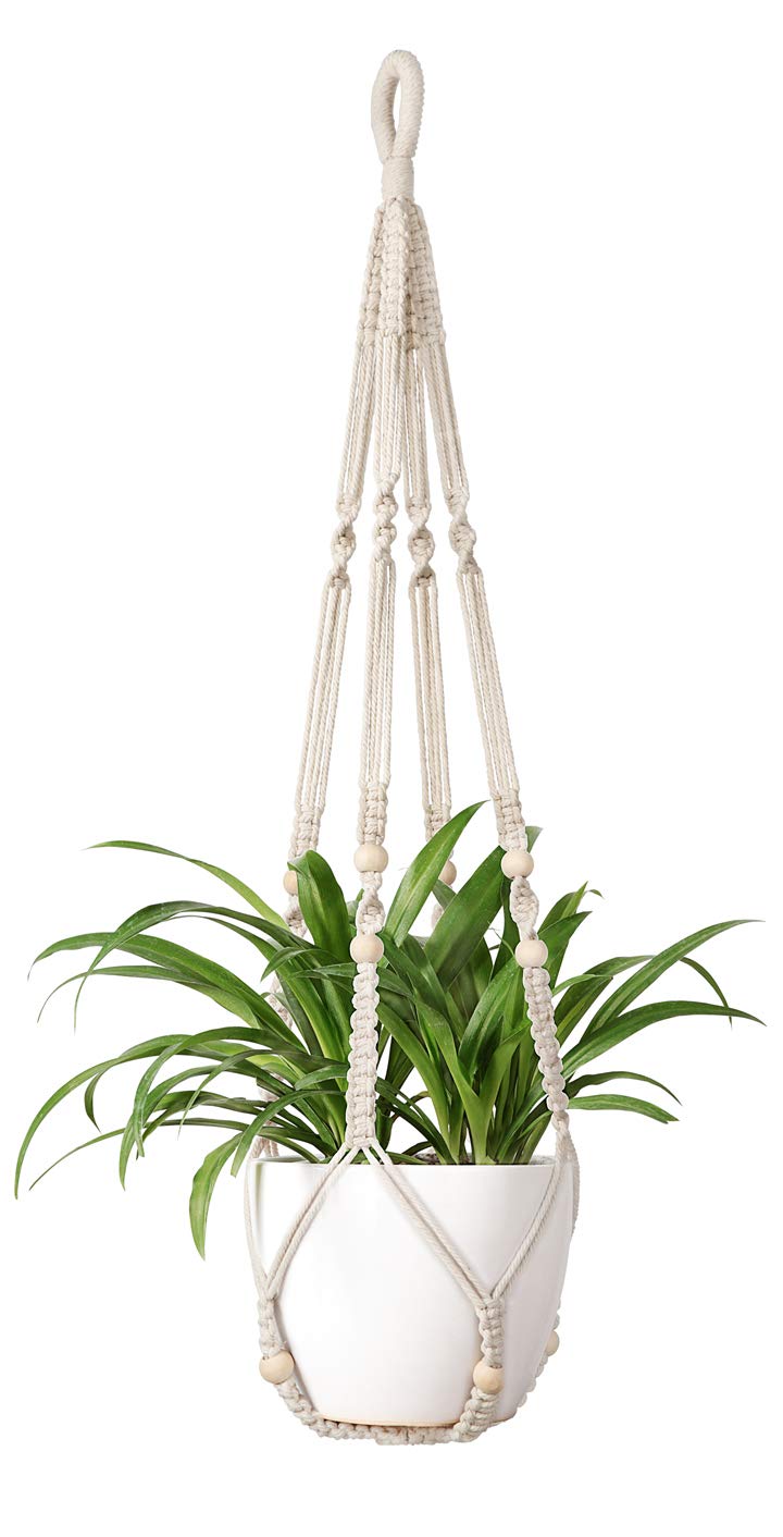 Mkono Macrame Plant Hanger Indoor 35 Inch Hanging Planter Basket Ivory 1Pc