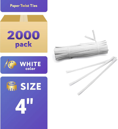 APQ White Metallic Twist Ties for Bags, 4 inches. 2000 Pack Plastic-Coated Bread Twist Ties for