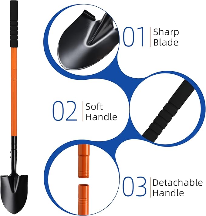 Small Shovel for Digging with Metal Handle, 43.7 Inch Heavy Duty Garden Shovel, Trench Shovels