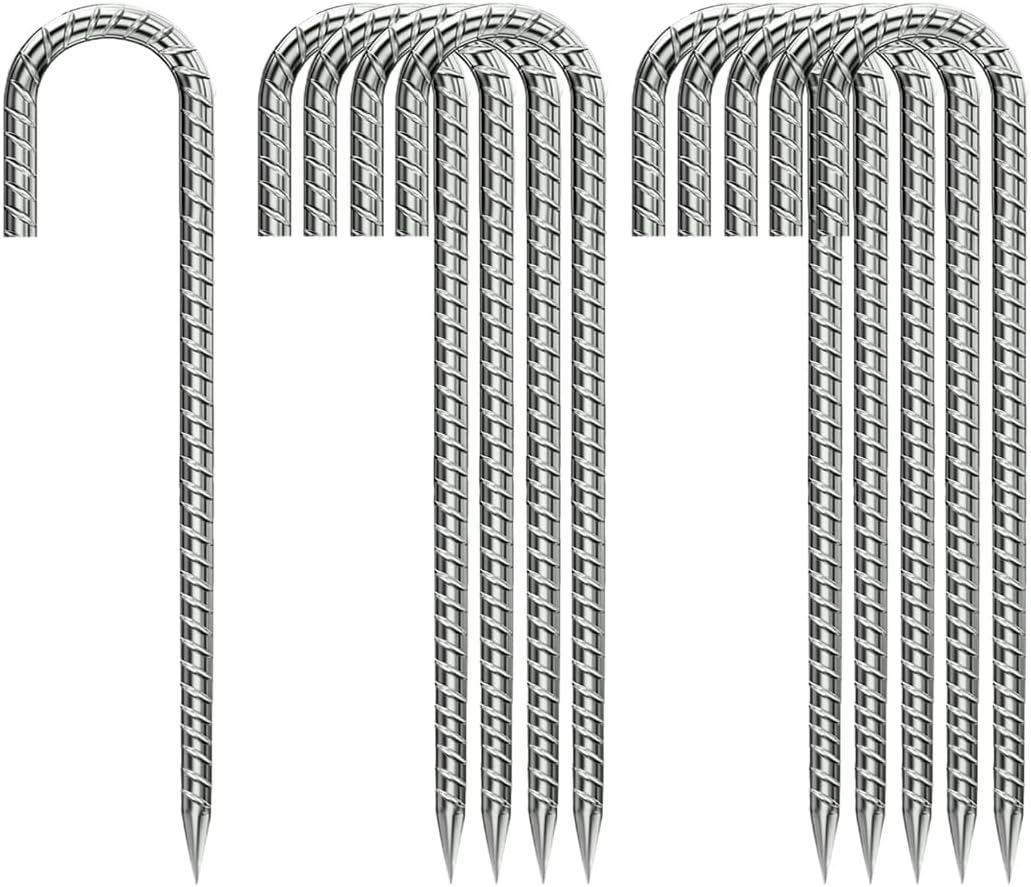 Rebar-Stakes-12-Inch, Ground Stakes Heavy Duty J-Hook Galvanized Anti-Rust Heavy Duty Ground