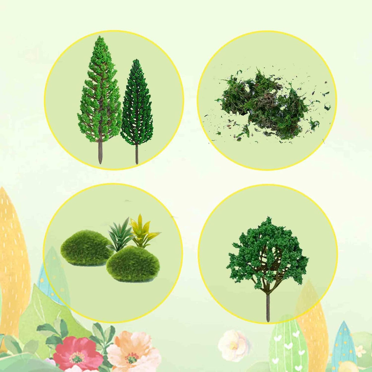 30 Pieces Model Trees Mixed 1.7-6 inch Fake Miniature Trees and Artificial Moss Rocks Diorama