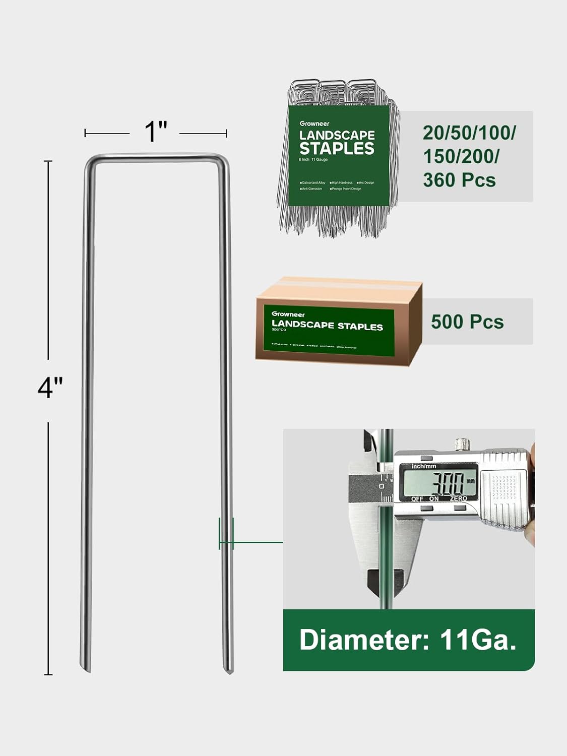 GROWNEER 4 Inch 50 Pack Landscape Staples Heavy Duty 11 Gauge Galvanized Steel Garden Stakes