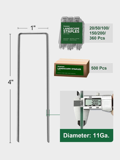 GROWNEER 4 Inch 50 Pack Landscape Staples Heavy Duty 11 Gauge Galvanized Steel Garden Stakes