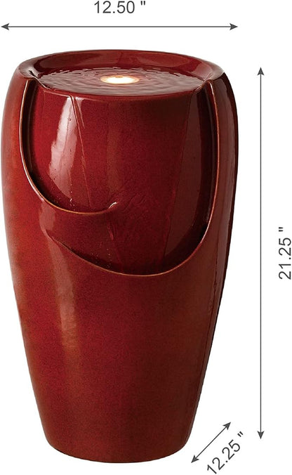 Glitzhome 21.25" H Ceramic Vase Outdoor Water Fountain Tall Patio Garden Water Fountain with LED