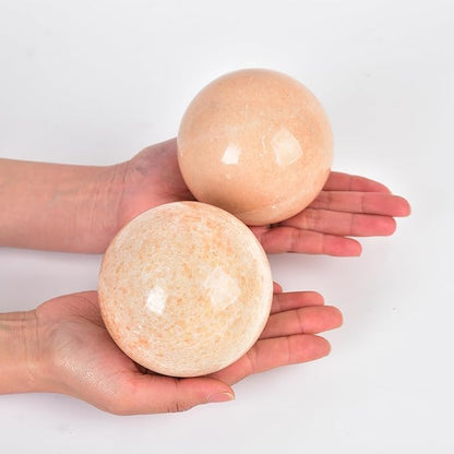 JIC Gem Natural Sunstone Sphere Ball with Wooden Stand for Fengshui Rare Healing Crystal Ball