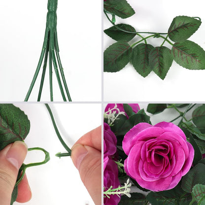 RECUTMS Artificial Hanging Rose Flower 2PCS 3.3Ft Flowers for Outdoors with 30 LED Fairy String