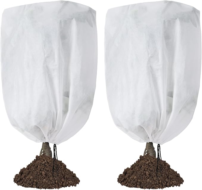 2-Pack Plant Covers Freeze Protection 48" x 72" 2.2 oz, Frost Cloth Plants Jacket Drawstring Tree