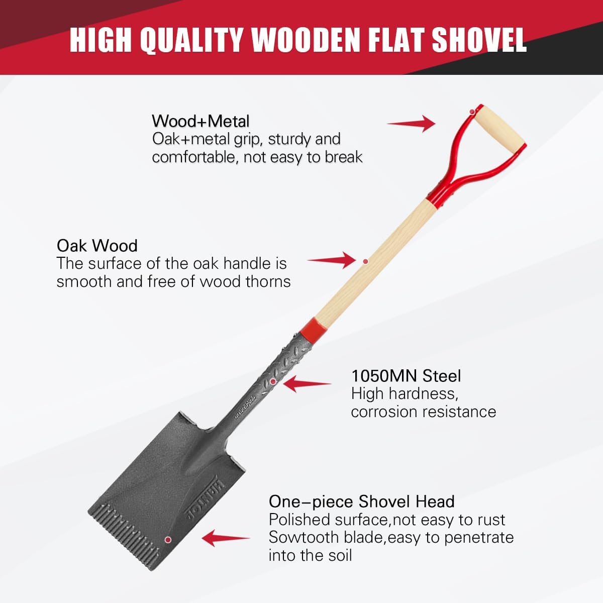 Garden Spade Trenching Shovel for Planting and Landscaping, 43 Inches