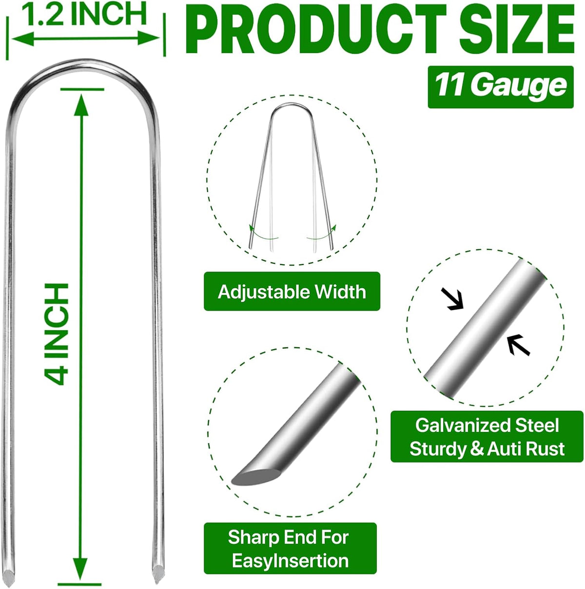 U Shape Garden Stakes 50 Packs 4 Inch 11 Gauge Irrigation Tubing Stakes, Heavy Duty Galvanized