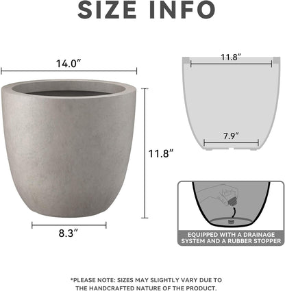 Kante 14 Inch Dia Round Concrete Planter, Indoor Outdoor Large Plant Pot with Drainage Hole and