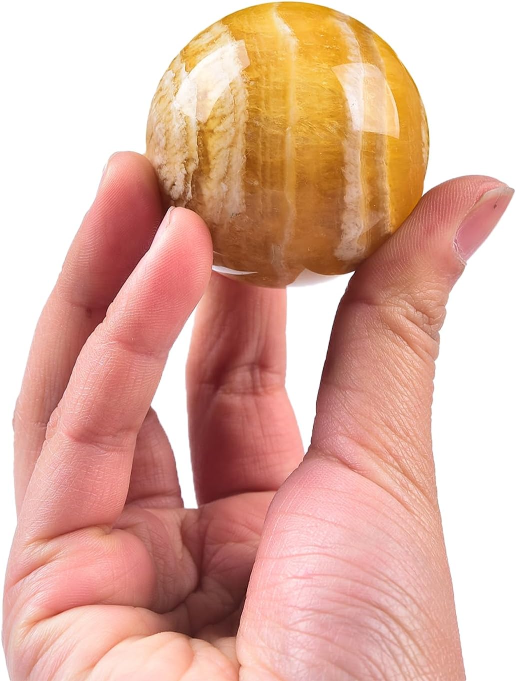 JIC Gem Natural Yellow Fluorite Crystal Sphere Crystal Decorative Ball with Wooden Stand Meditation