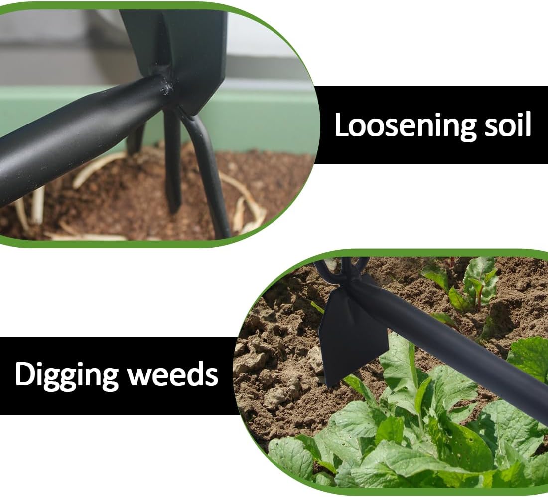 Garden Hoe and Cultivator, Long Heavy Duty Hand Hoe with Tiller, 2 Section Handle, Carbon Steel