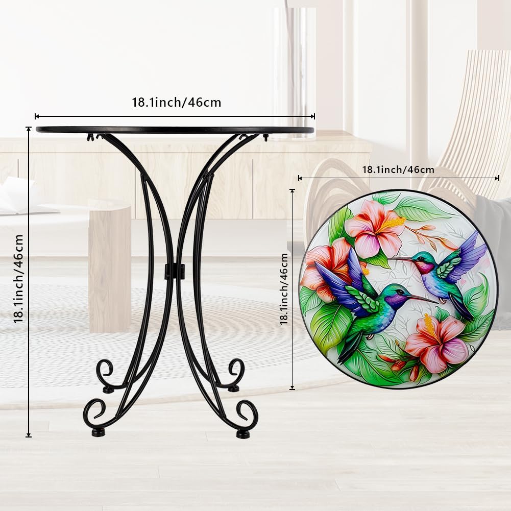 18 Inch Outdoor Side Table, Hummingbird Metal Accent Table, Indoor Small Round End Tables, Plant
