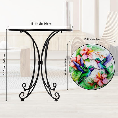18 Inch Outdoor Side Table, Hummingbird Metal Accent Table, Indoor Small Round End Tables, Plant