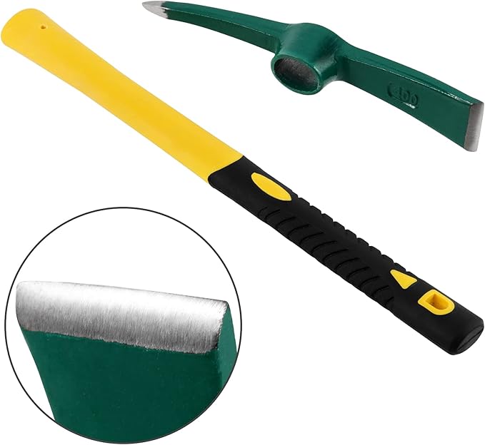 17.7 Inches Pick Mattock Hoe with Fiberglass Handle, Forged Steel Garden Tool Weeding Pick Axe for