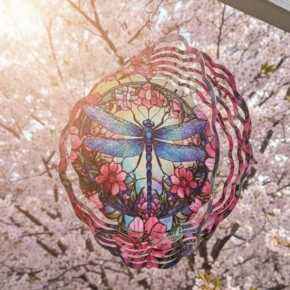Dragonfly Wind Spinner, 3D Hanging Stainless Steel Garden Spinner, Wind Spinner Hanging for Outdoor