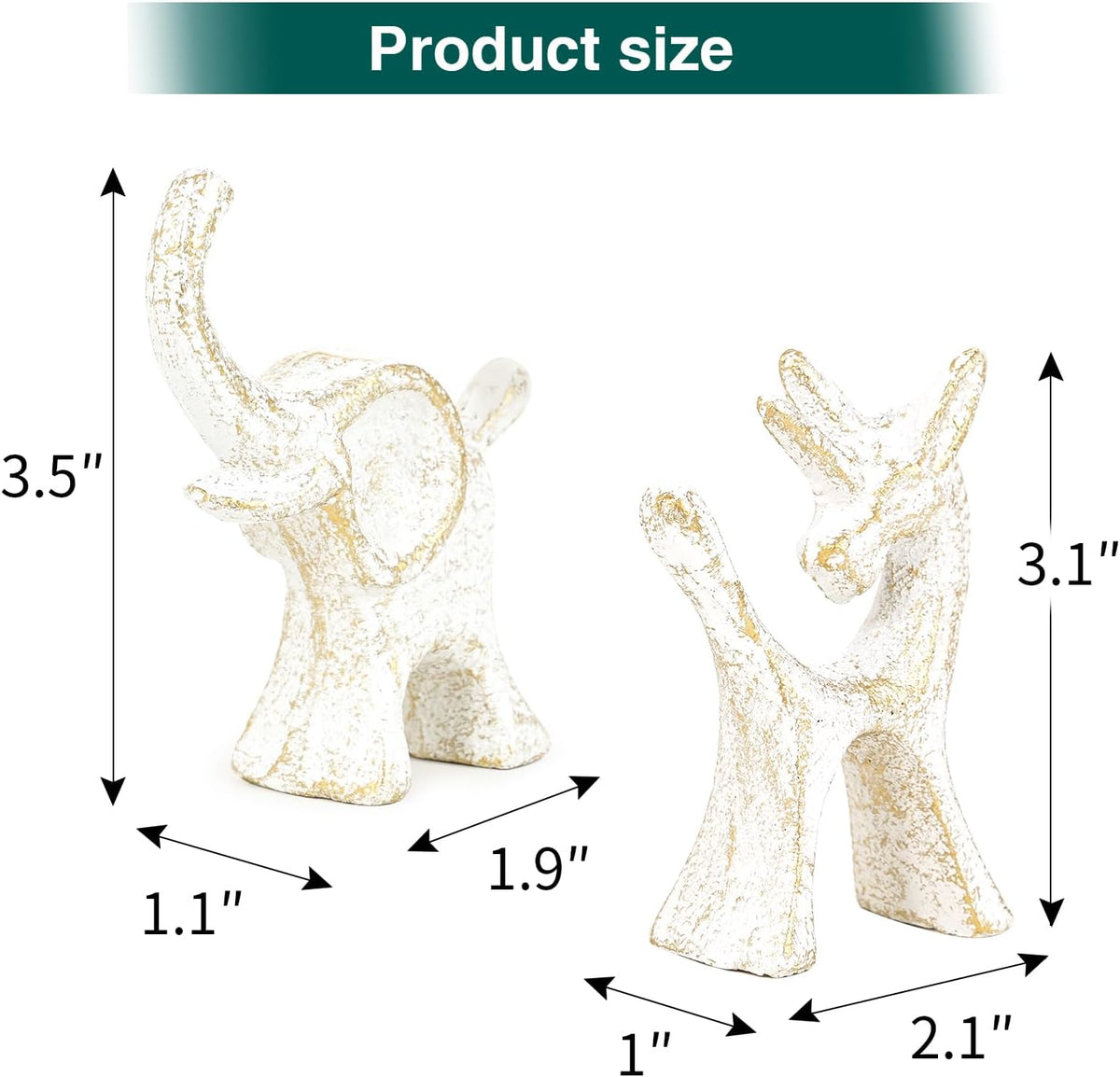 Sungmor Set of 2 Cast Iron Elephant & Unicorn Figurines - Rustic White Animal Sculptures for Shelf