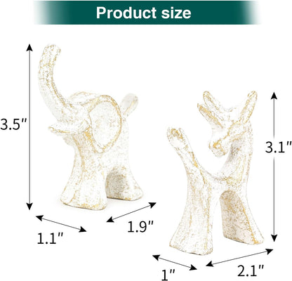Sungmor Set of 2 Cast Iron Elephant & Unicorn Figurines - Rustic White Animal Sculptures for Shelf