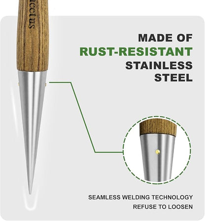Haliaeetus Dibber Garden Tool, Stamped Stainless Steel Tip Seed Dibber, Smooth Splinter-Free
