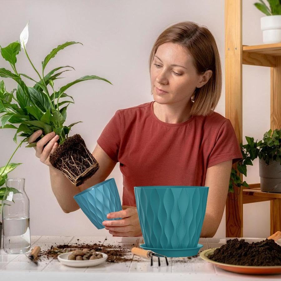 4/4.5/5/5.5/6/6.5/7 Inch Plant Pots,7 Pack Flower Pots with Drainage Holes and Trays,Plastic
