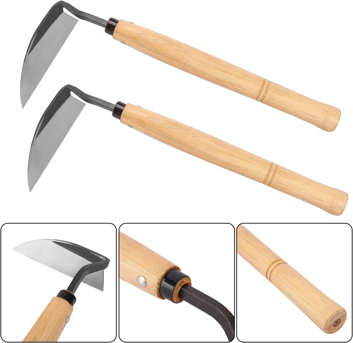 2 Pack Japanese Hand Weeding Sickle Garden Tools with Premium Composite Steel Curved Blade