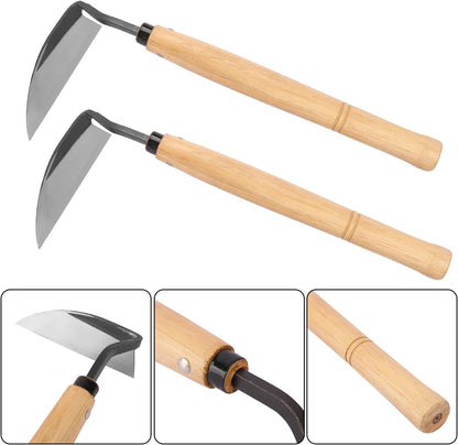 2 Pack Japanese Hand Weeding Sickle Garden Tools with Premium Composite Steel Curved Blade