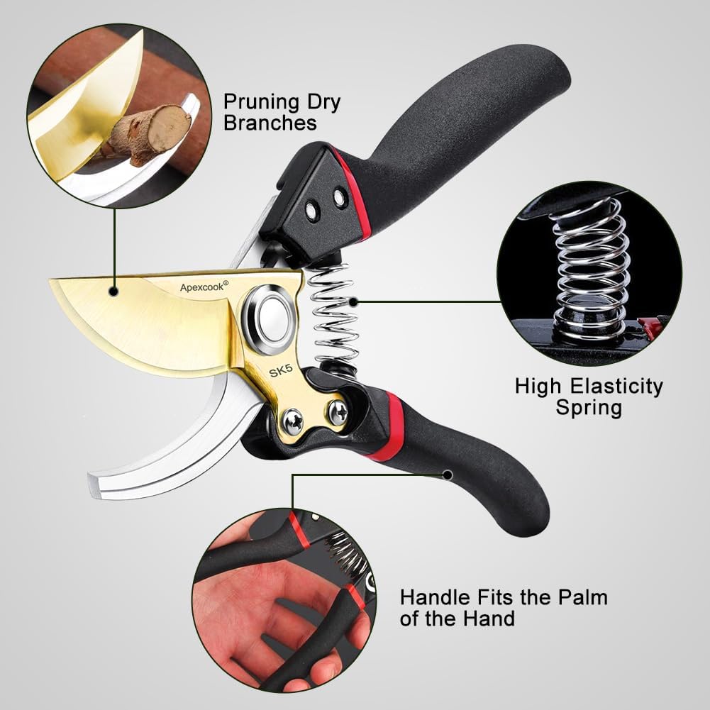 Garden Shears, Handheld Pruning Shears for Heavy Duty, Ergonomic Gardening Tools for Pruning