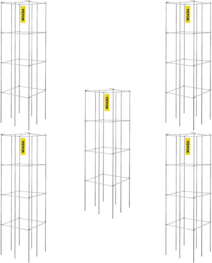 VEVOR Tomato Cages, 11.8" x 11.8" x 46.1", 5 Packs Square Plant Support Cages, Silver PVC-Coated