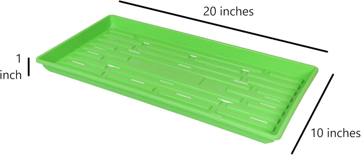 SUNPACK 10" x 20" Heavy Duty Shallow Plastic Seed Starting Tray, Green, 1" - Lined with Drainage
