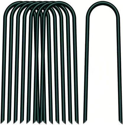 8 inch 20 Pack U Shape Green Garden Stakes,11 Gauge Garden Pins,U-Shaped Tent Stakes,Galvanized