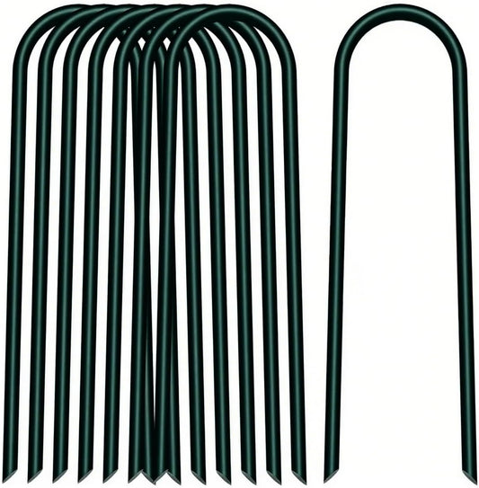6 inch 25 Pack U Shape Green Garden Stakes,11 Gauge Garden Pins,U-Shaped Tent Stakes,Galvanized