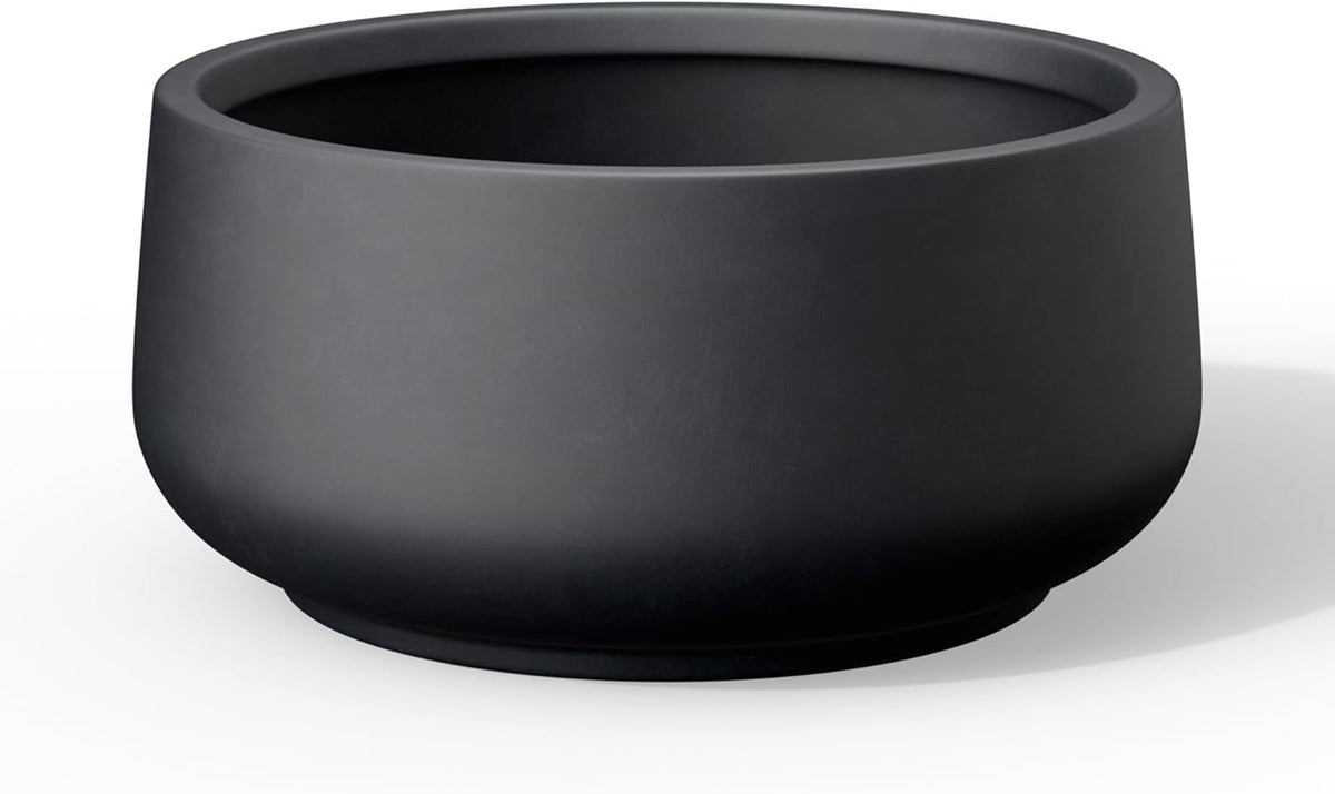 Kante 13.4" Dia Round Curvy Concrete Planter, Large Plant Pots with Drainage Hole and Rubber Plug