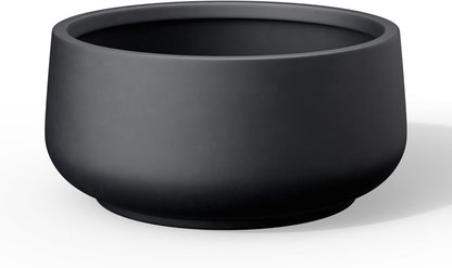 Kante 13.4" Dia Round Curvy Concrete Planter, Large Plant Pots with Drainage Hole and Rubber Plug