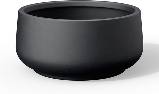 Kante 13.4" Dia Round Curvy Concrete Planter, Large Plant Pots with Drainage Hole and Rubber Plug