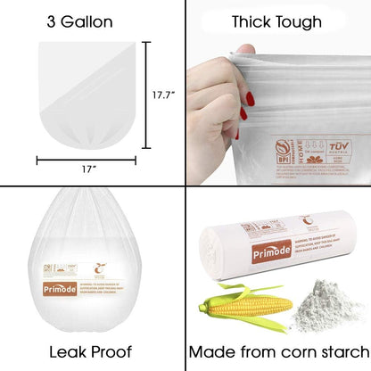 Primode Compostable Bags, 3 Gallon Food Scraps Yard Waste Bags, 100 Count, Extra Thick 0.71 Mil.