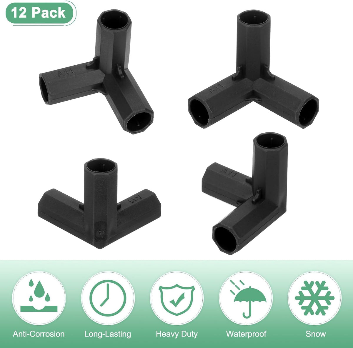 12 Pcs 11mm Greenhouse Frame Building Connectors, 3 Way Right Angle Pipe Fitting for Grape